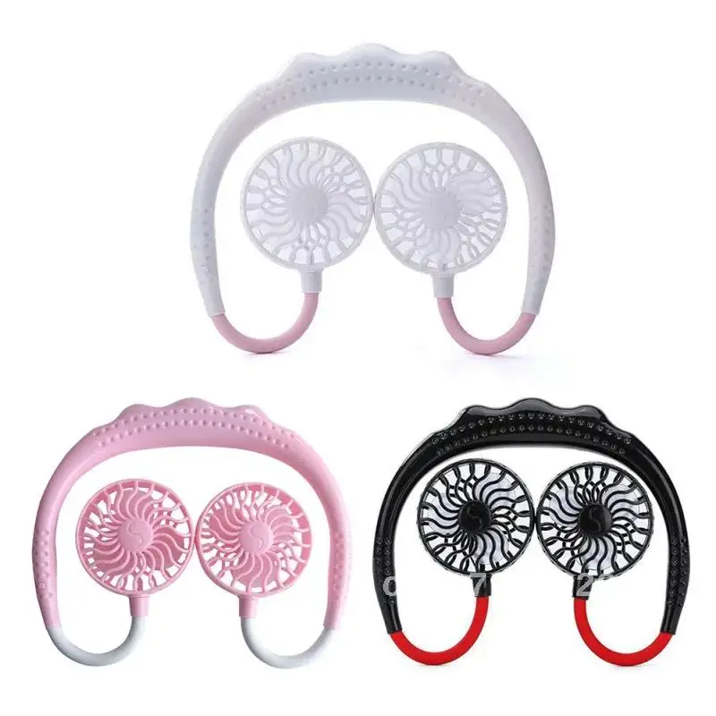 

Mini Neck Fan USB Portable Dual-Head Fan Neckband Rechargeable Small Desk Fans Handheld Air Cooler Hanging Sport Fan