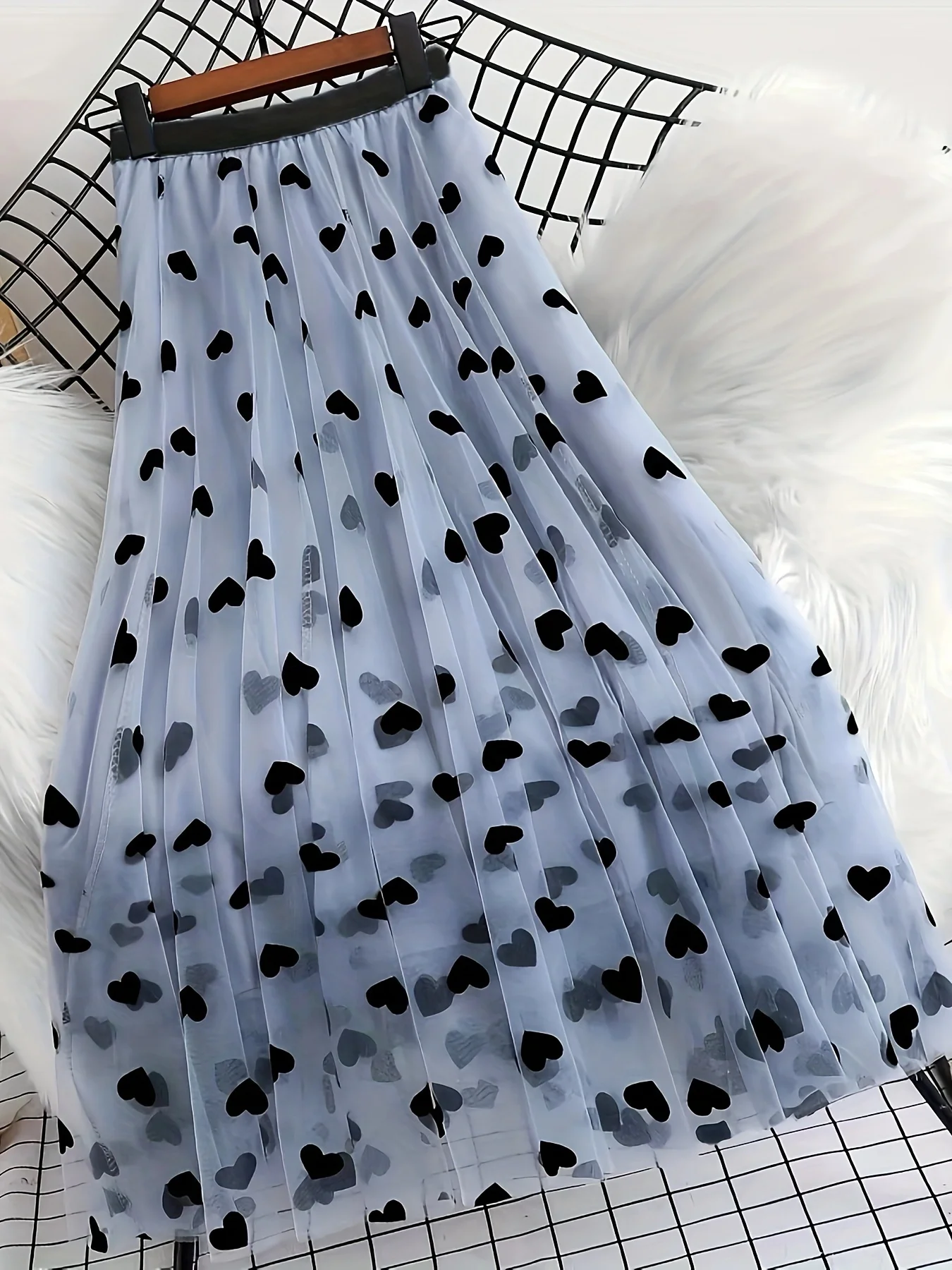 Kartoska Retro Skirt Tutu Skirt High Waist Big Swing Skirt Half Length Flocking Heart Shaped Skirt