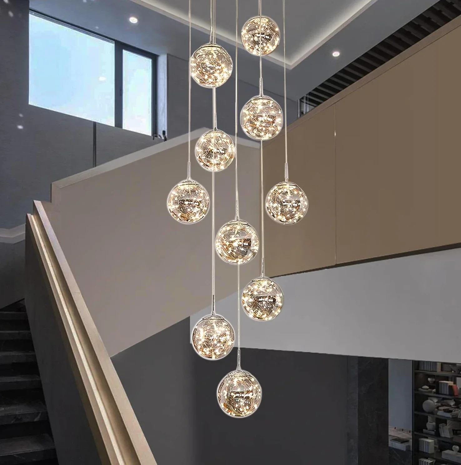 

GHJUYIOL YECTSKI Light LED Staircase Chandelier Crystal Ceiling Lights Large Chandeliers for High Ceilings, Entryway Modern Ligh