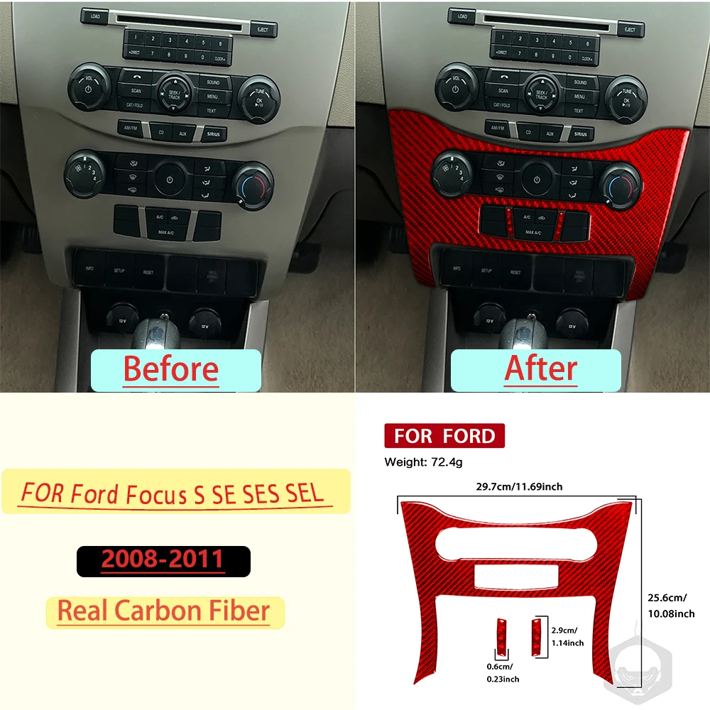 For Ford Focus S SE SES SEL 2008-2011 Car Air Conditioner Vent Panel Trim Real Soft Carbon Fiber Interior Accessories Sticker