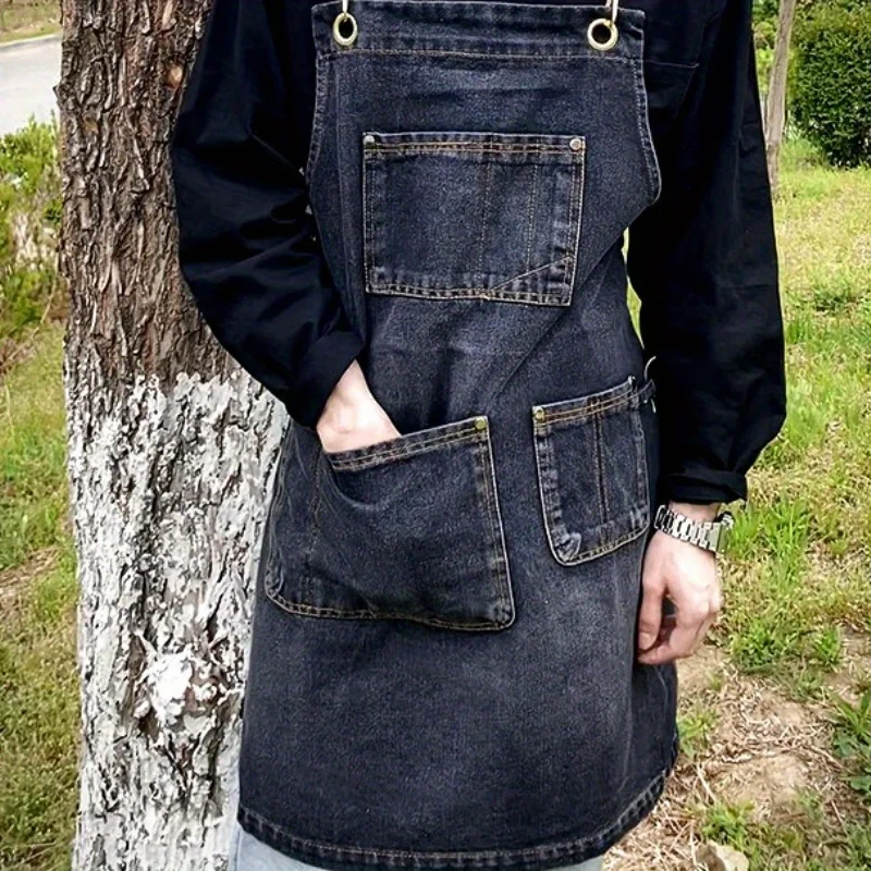 

Кухонный джинсовый фартук, мужская рабочая одежда, парикмахерский магазин чая с молоком, ресторан, официант, женский художественный фартук