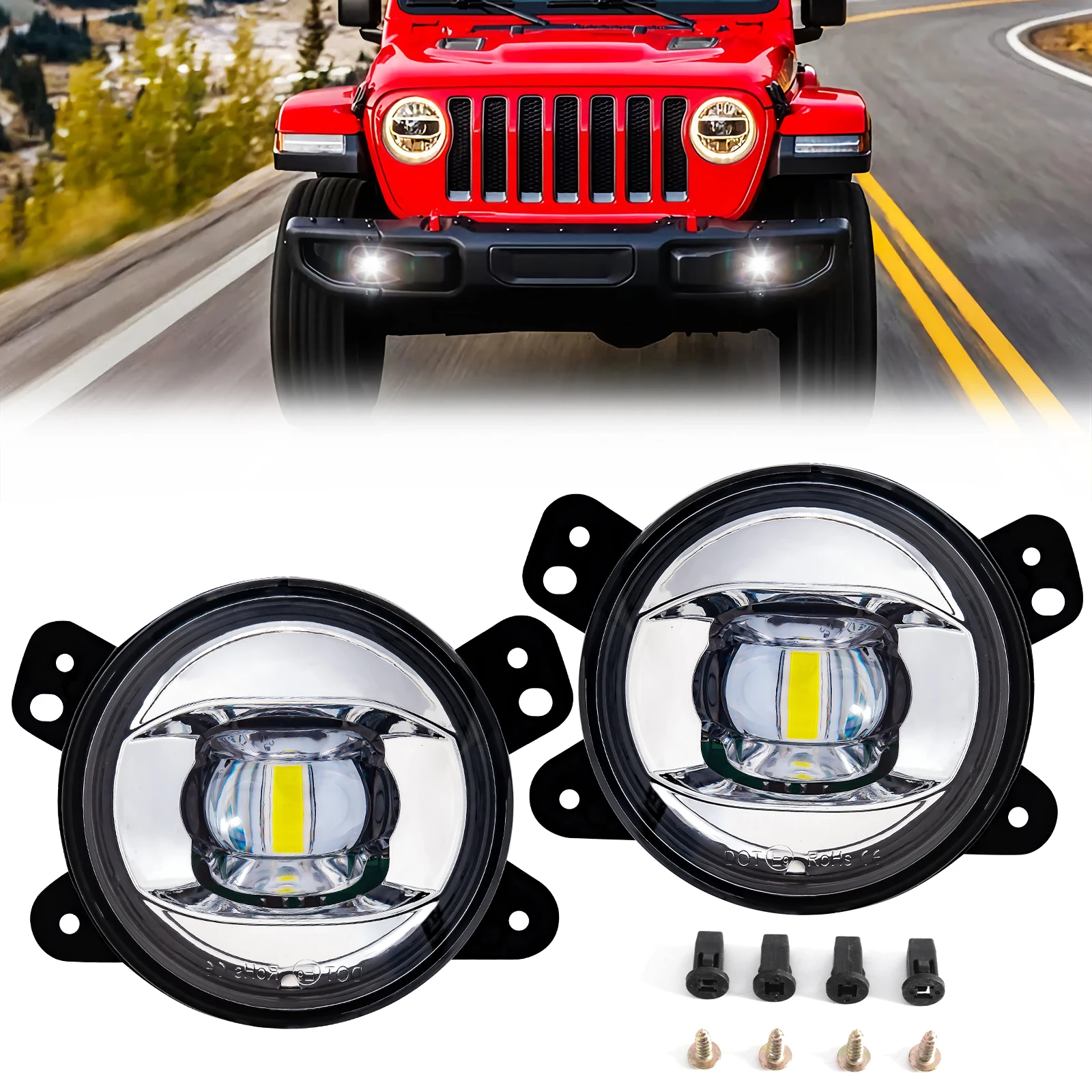 

Светодиодные противотуманные фары с линзами для Jeep Wrangler JL 2018-2024, передние бамперные дневные ходовые огни, автомобильные аксессуары