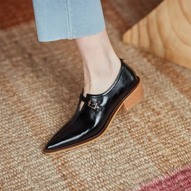 2024 New Spring Women Shoes Pumps Pointed Toe Chunky Heel Comfortable All-match Casual Shoes Retro Med Heel