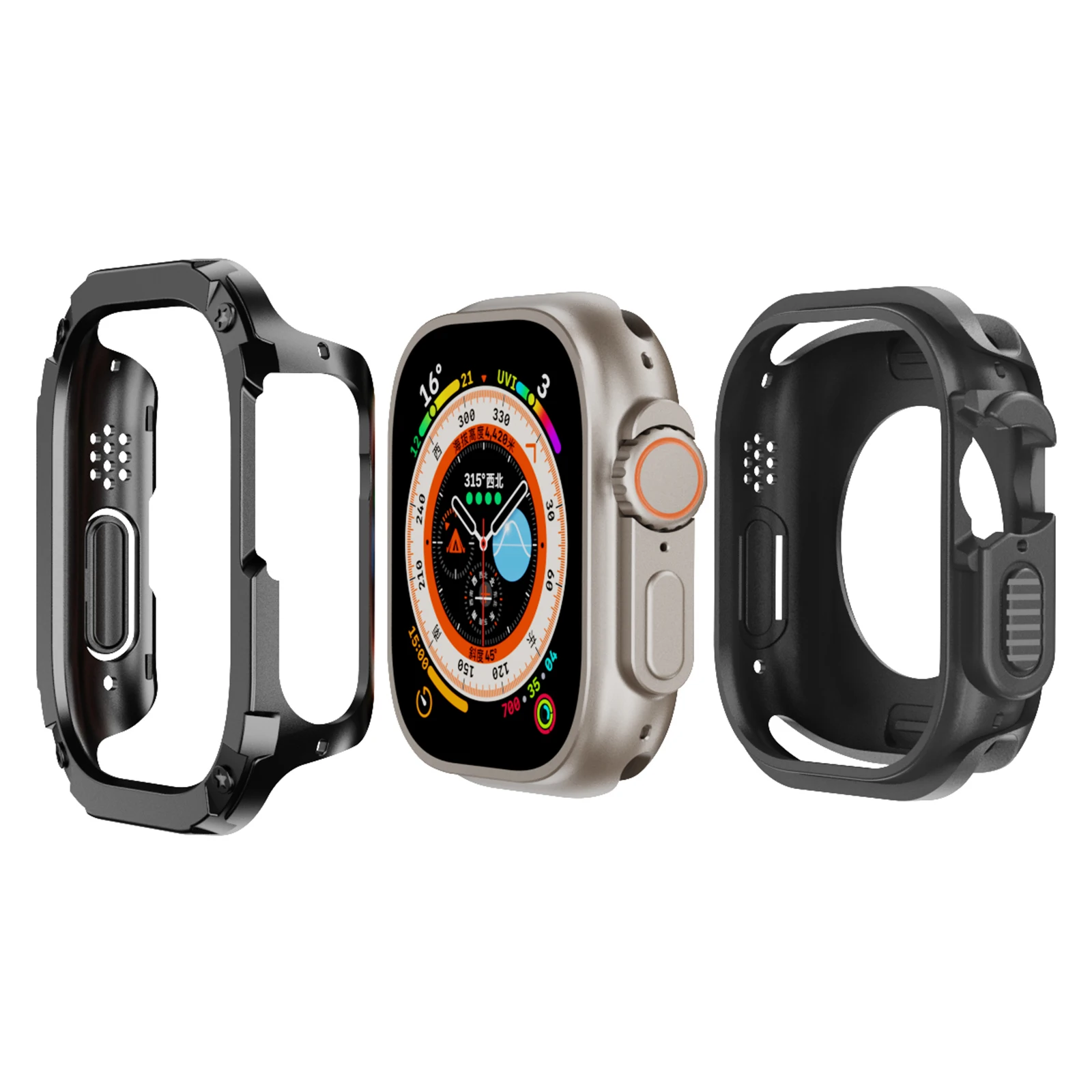 

Набор чехлов для часов Apple Watch Ultra 2/Ultra 49 мм, жесткий ПК + TPU, комбинированная крышка рамки для часов - черный