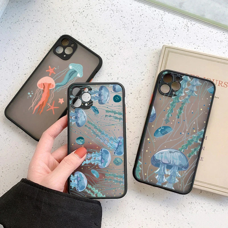 Cute Cartoon Jellyfishes Phone Case For Xiaomi Redmi Note 11 12 13 Pro Plus 12S 11S 10S 10 13C 4G 5G Matte Cover