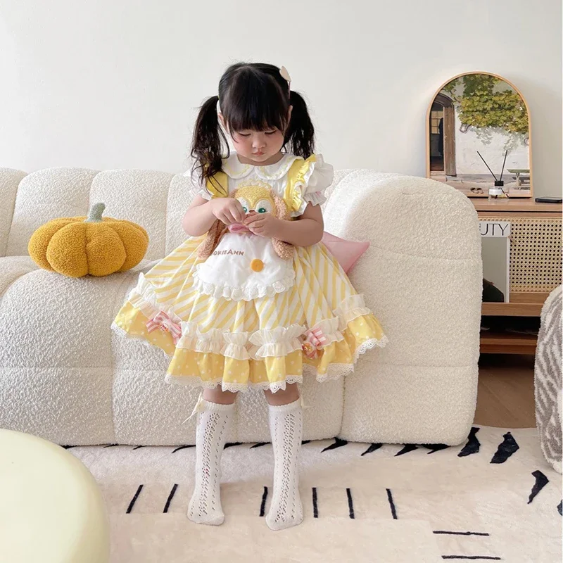 

Baby Girl Spanish Yellow Dresses Boutique Lolita with Big Bow Infant Princess Dress Newborn Birthday Christening Party Ball Gown