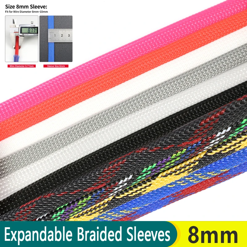 

1-100Meter 8mm PET Expandable Braided Cable Sleeve High Density Wire Protecting Insulation Sheathing Cable Protective Sleeve