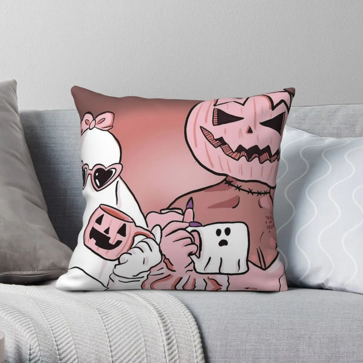 XOXO Spooky Ghouls Square Pillowcase Polyester Linen Velvet Printed Zip Decor Home Cushion Cover 45x45