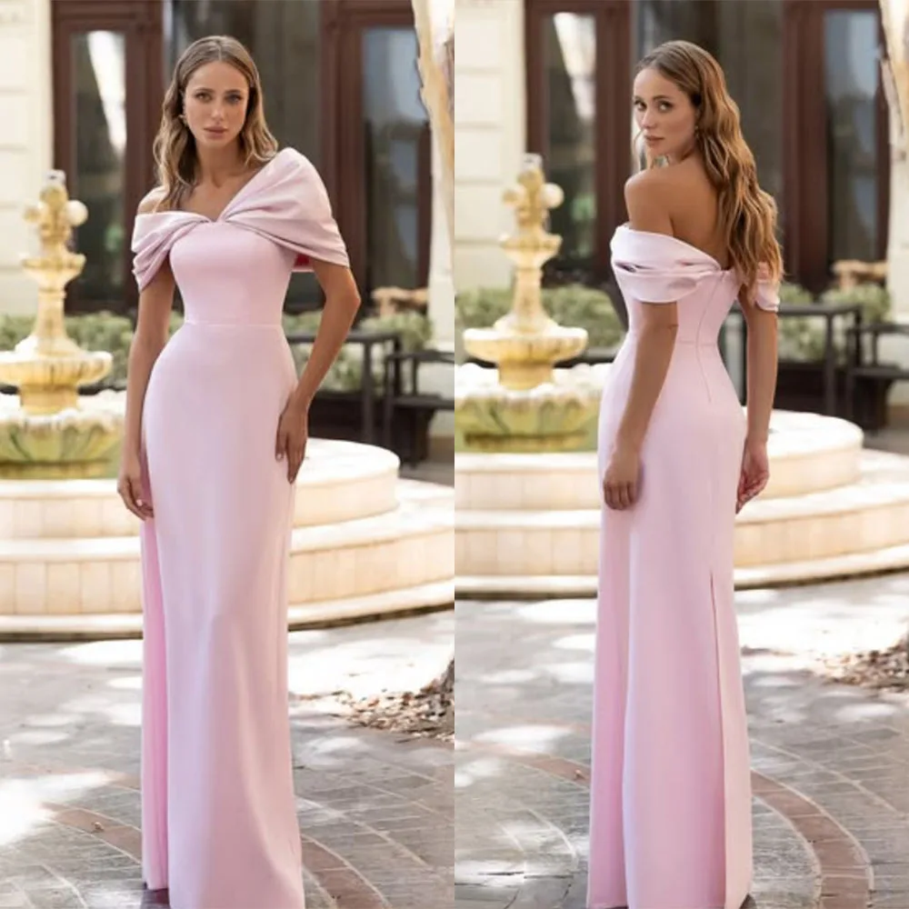 

High Quality Customized Floor Length Pink Off Shoulder Zipper Women Vestidos Elegantes Para Mujer Para Una Boda Wedding Party
