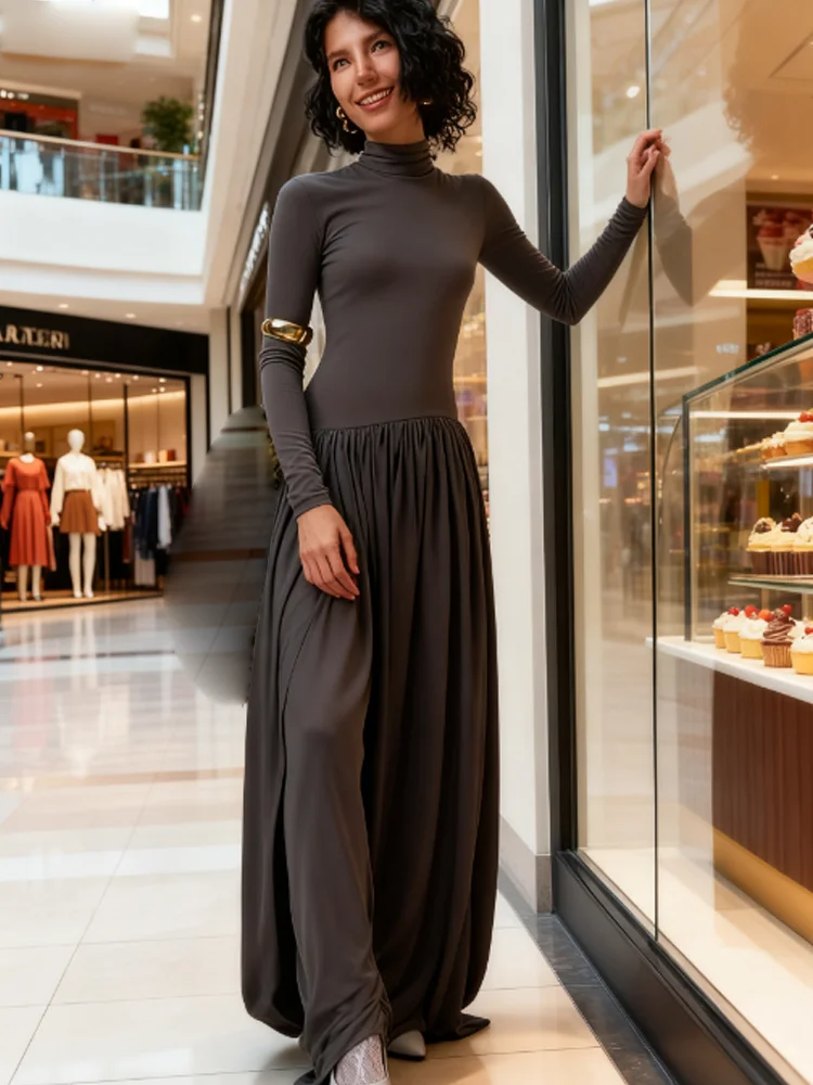 Nibber Basic Jumpsuits Woman Autumn Trend Turtleneck Full Sleeve Street Solid Simple Ruched Elegant Casual Office Style Overalls