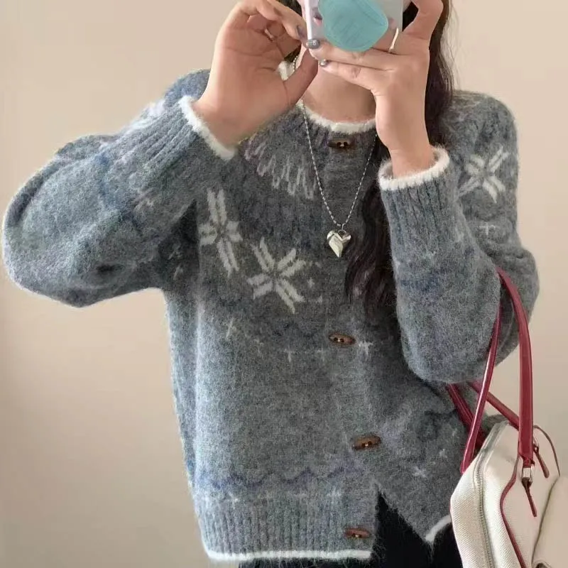 

Осенне-зимний новый жаккардовый свитер в стиле ретро Fair Isle, кардиган, женский корейский вариант нового свободного универсального свитера 10