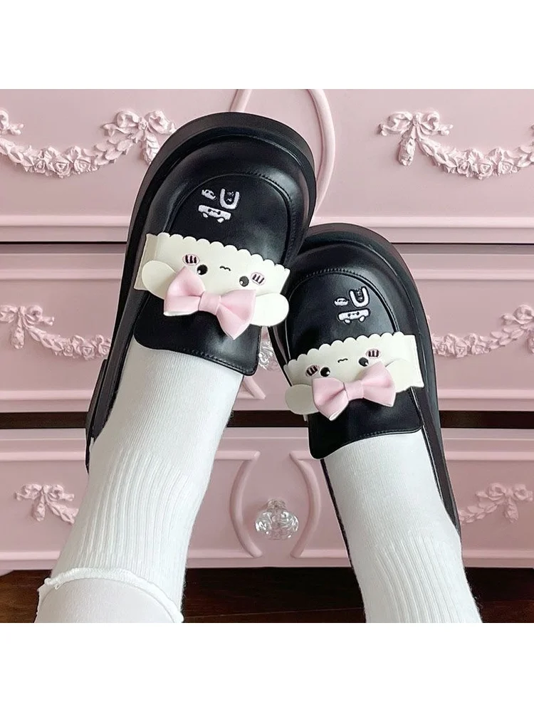 

Original Cute Rabbit Doll Cute Lolita Shoes Low Heel Round Head Bow Lolita Jk Flat Bottom Leather Shoes