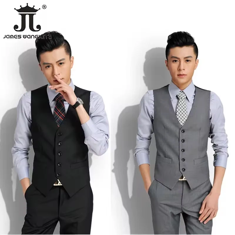 New Wedding Dress High-quality Goods Cotton Men\'s Fashion Design Suit Vest / Grey Black High-end Men\'s Business Casual Suit Vest