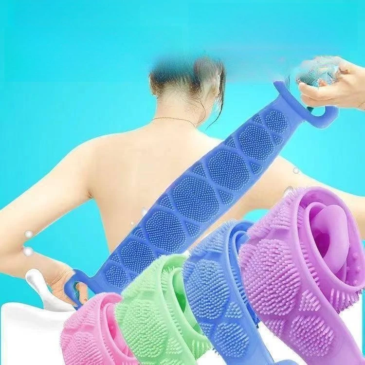 Extended Silicone Body Scrubber Brush Shower Belt Soft Body Sponge for Back Skin Peeling Exfoliation Massage Bathroom Essential