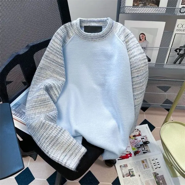 เสื้อสเวตเตอร์ไหมพรมสไตล์ญี่ปุ่น ลายทางสีตัดกัน สไตล์วินเทจ สำหรับผู้หญิง แฟชั่นลำลอง