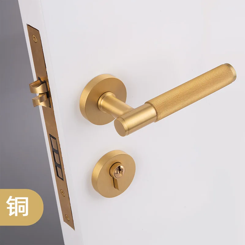 

Knurled Brass Door Lock Bright Gold Indoor Bedroom Split Lock Magnetic Suction Silent Door Handle Lock