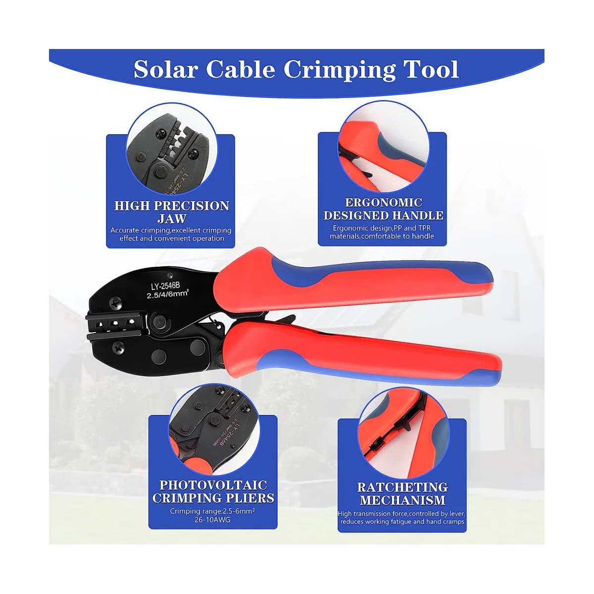 Solar Crimping Pliers Crimp Tools for 2.5/4/6mm² Solar Panel PV Cable, 6 Pairs of Male/Female Solar Plug