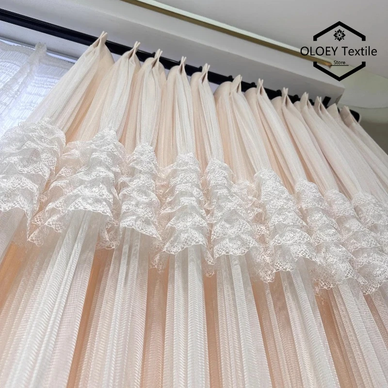 

New Custom Dual Layer Princess Sheer Curtains for French Style Girls Bedroom Living Room Integrated Cloth Tulle Drapes Tieback