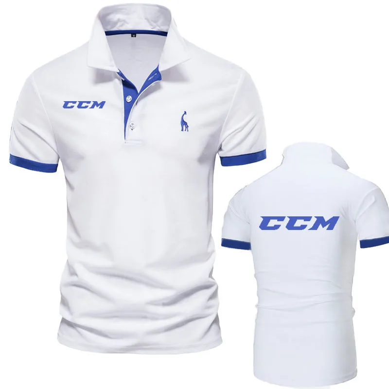 CCM Summer Short-sleeved Polo Shirt 35% Cotton Men's Lapel Fashion Casual Slim Breathable Solid Color Business Oversized T shirt