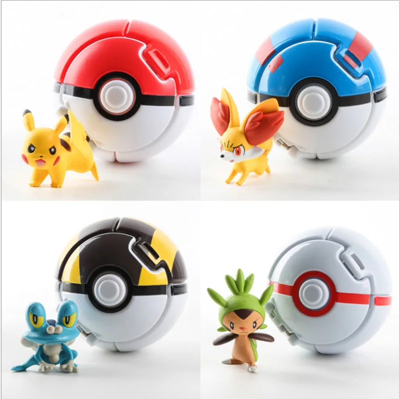 

New 4Pcs/Set Pokemon Elf Ball Anime Pokémon Pikachu Variant Pokeball Toy Pocket Monster Action Figure Model Gift For Children