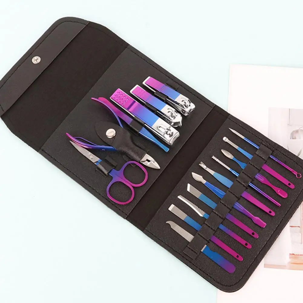 

Durable Nail Care Tool Portable 16pcs Manicure Set with Faux Leather Case Carbon Steel Nail Care Tools Kit for Grooming Pedicure