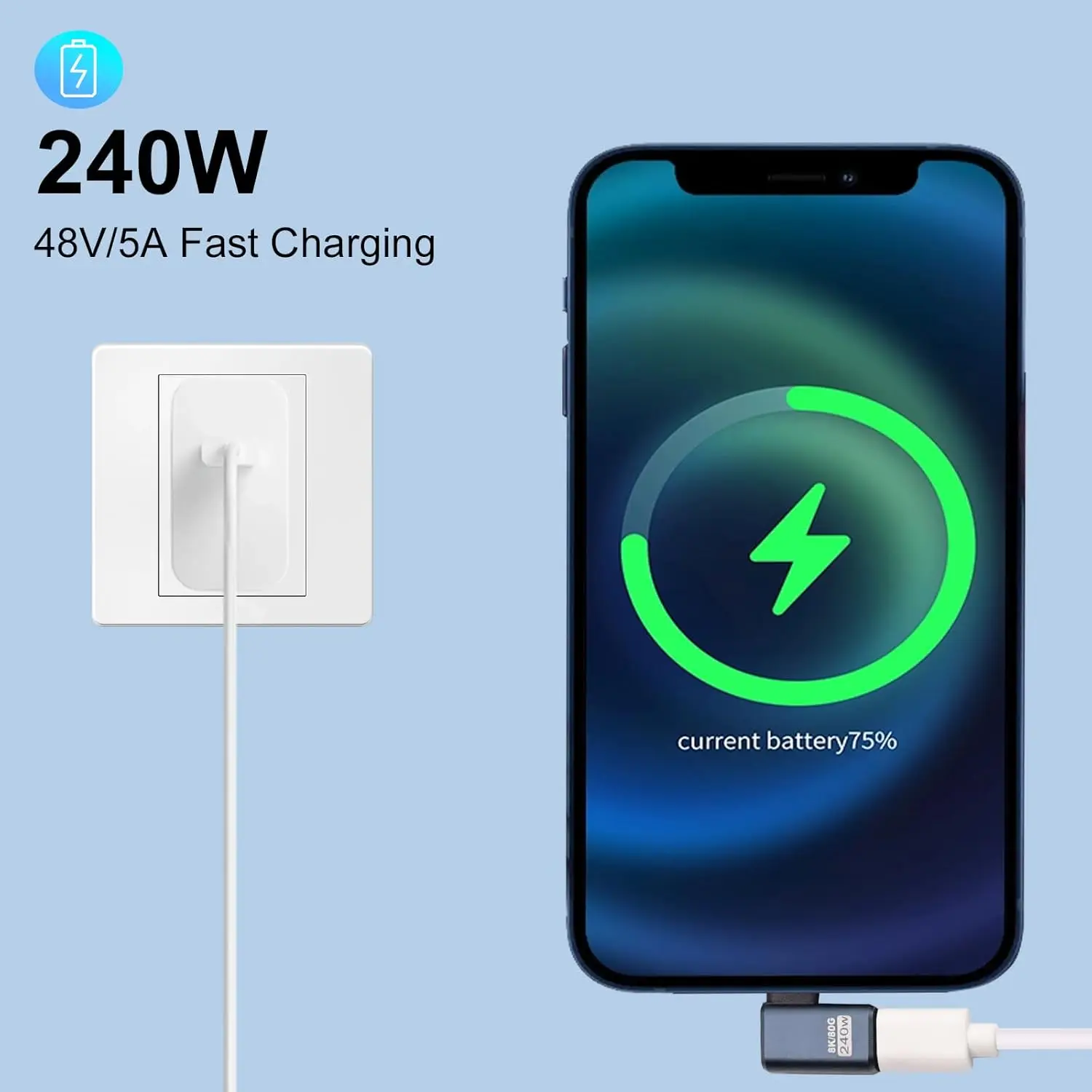 90 Degree USB C Adapter 240W Charging/ 80Gbps Data/ 8K@60Hz Video Right Angle USB C Adapter Thunderbolt 5 Type C Extender 3pack