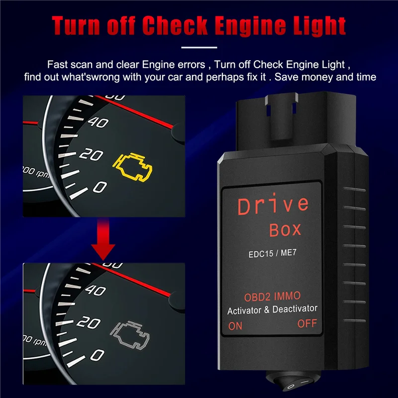 

Мощный привод EDC15/ME7 OBD2 IMMO Deactivator Activat OBD2 Drive Box IMMO Deactivator Активатор Автомобильные аксессуары