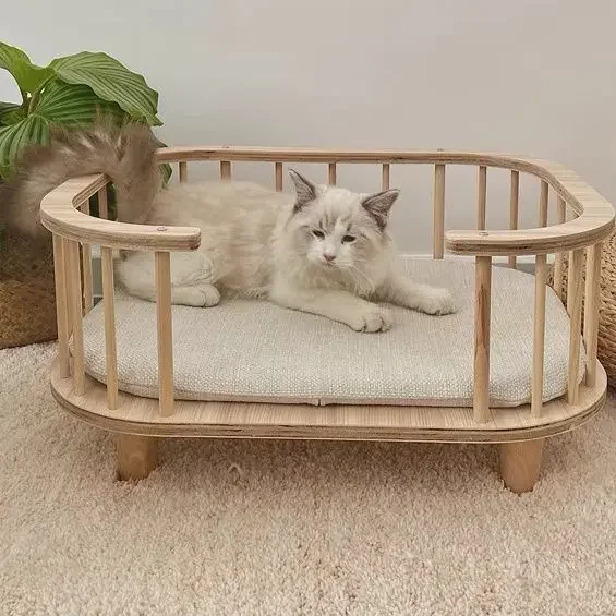 Solid Wood Pet Beds for Cat Dogs Nest Pet Small Medium Dogs Kitten Deep Sleep Bed Removable Washable Beds Four Seasons