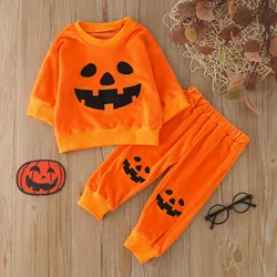 1 2 3 Years Halloween Baby Outfits Costumes Toddler Newborn Infant Boy Girl Clothes Sets Cute Pumpkin Long Sleeve Tops Pants