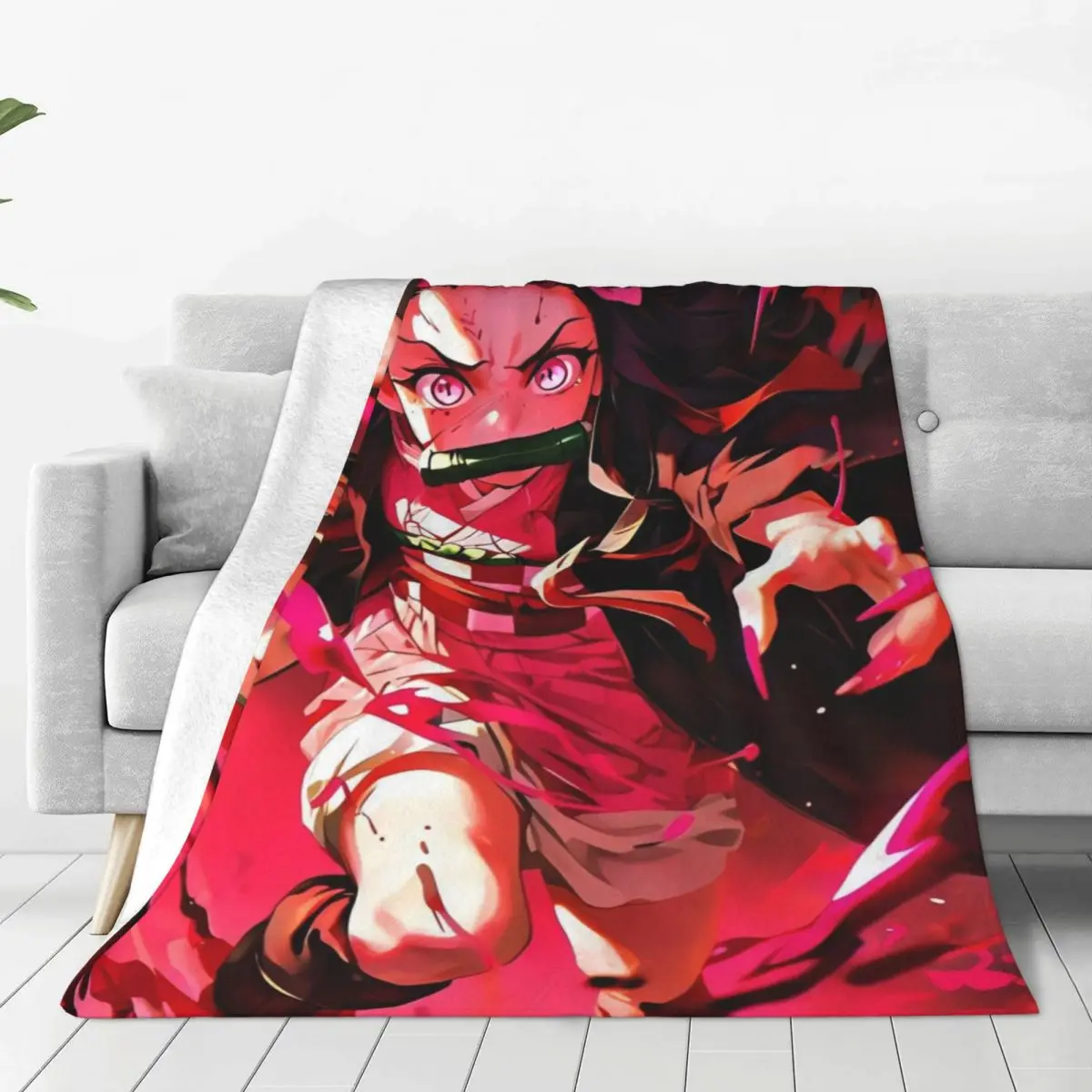 Kawaii Kamado Nezuko Blankets Demon Slayer Comic Cartoon Plush Throw Blanket For Sofa Decorative Flannel Bedspread Bed Cover