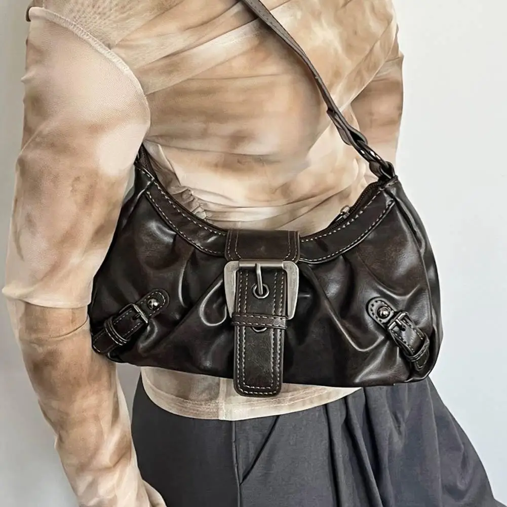 Y2K Retro Plissierte Hobo-Schultertasche für Damen, Bestseller im Maillard-Stil, Unterarmtasche, Clutch-Handtasche für Reisen, Arbeit und Shopping – Detail 7