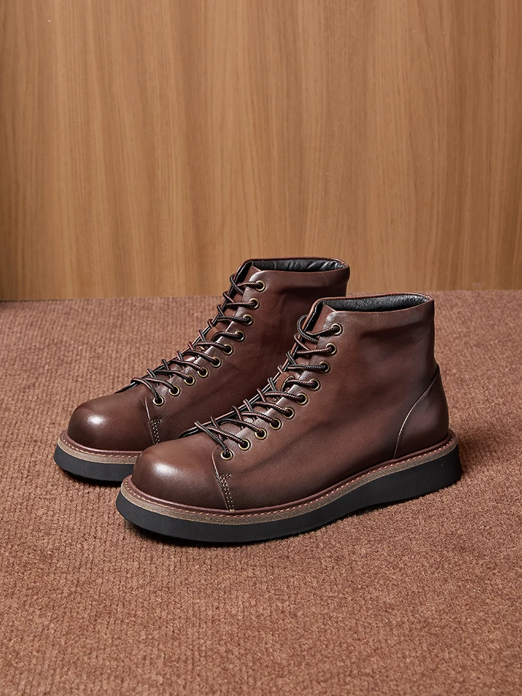 

Retro hide Boots High Top Men's Work Boots Briti Sle Motorcycle Boots Waable Men's Footwear round Toe