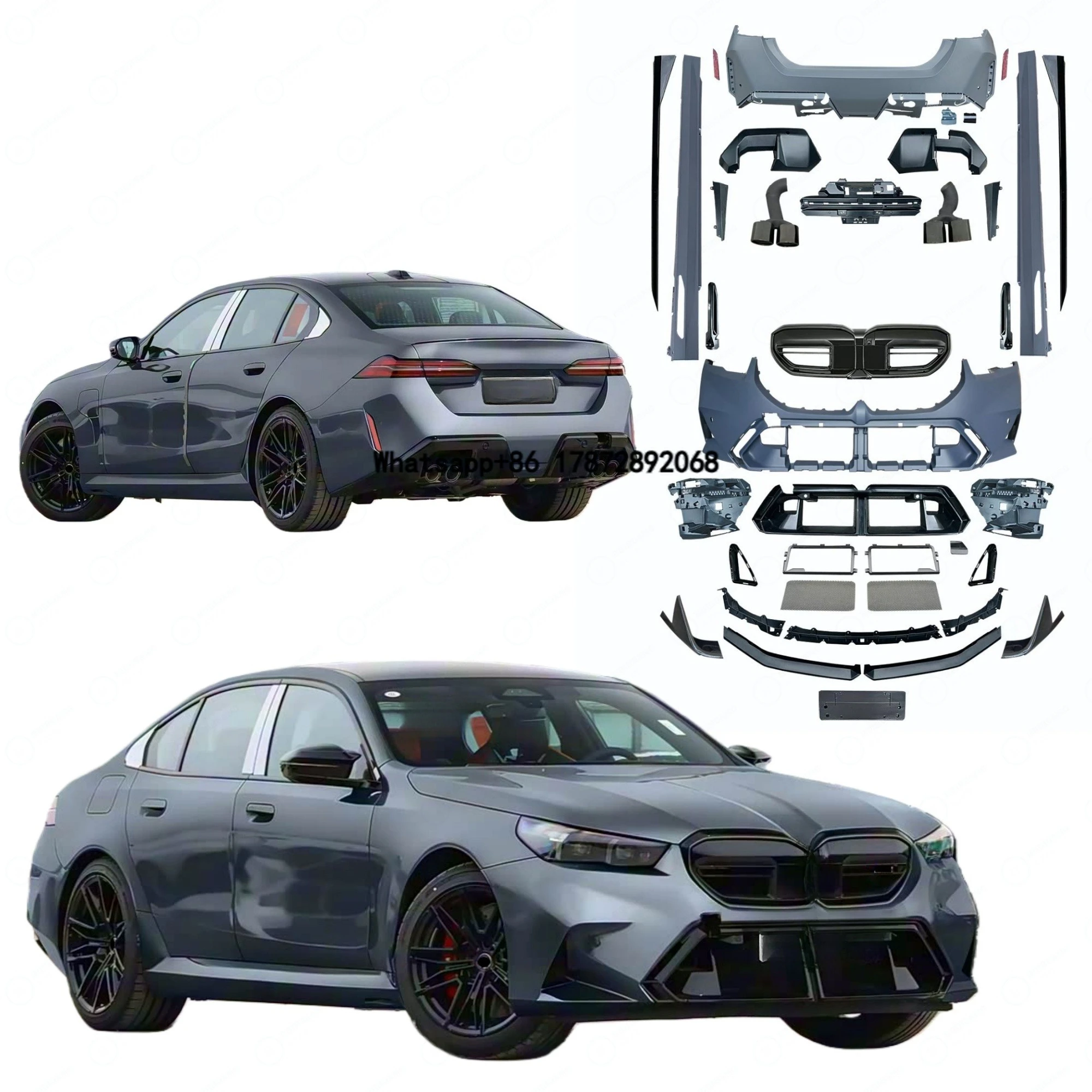 Car Bumpers for 5 Series G60 G68 2024-2025 Upgrade to G90 M5 Model Contain Front Rear Bumper Grille Exhaust Pipe Side Skirts