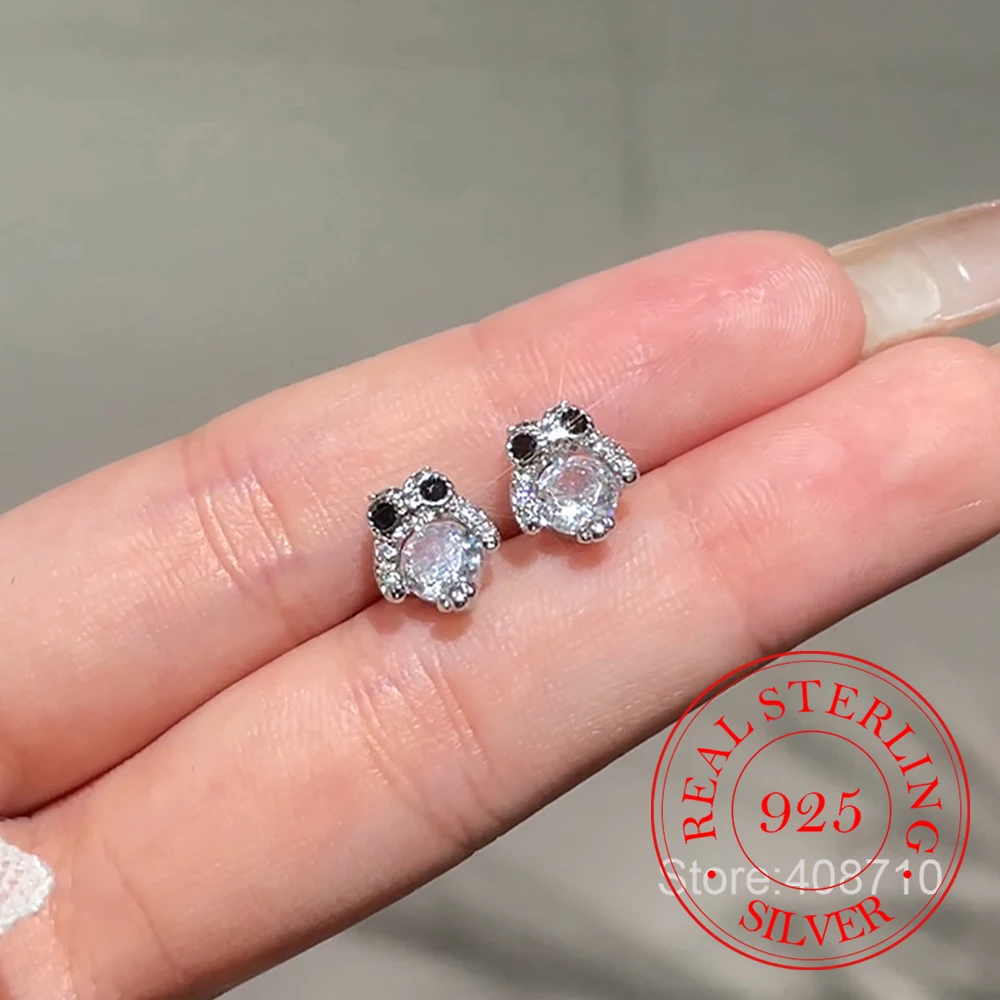 

925 Sterling Silver Jewelry Temperament Zircon Crystal Owl Stud Earrings for Women Wedding Party Jewelry For Girls Friend Gift