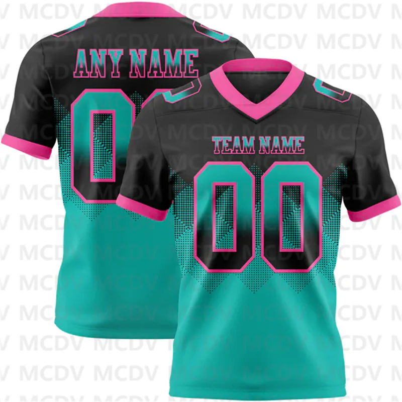 

Custom Gradient Square Shape Flag Football Jersey Personlized Team name and you name, number V-Neck Athletic Football T-Shirts
