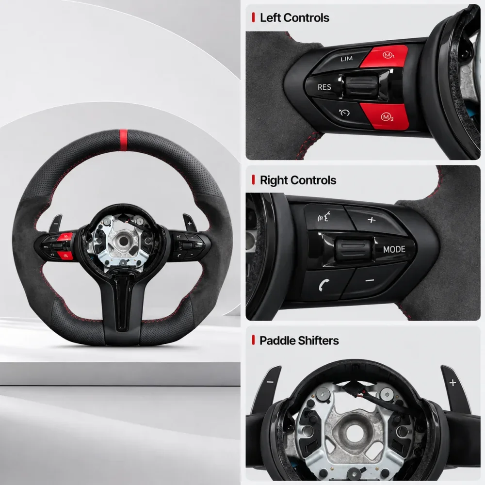 For BMW F01 F06 F10 F11 F12 F20 F21 F22 F25 F26 F30 F31 F32 F33 F34 F36 M3 F80 M4 F82 M5 F90 M Sport Flat Bottom Steering Wheel