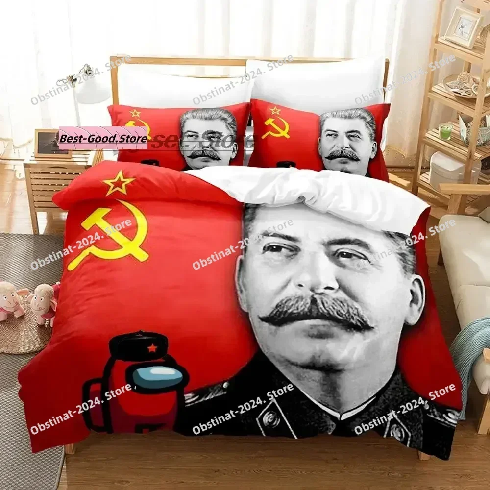 Russian Comrade Joseph Stalin Portrait Bedding Set Single Twin Full Queen King Size Bed Set Aldult Kid Bedroom Duvetcover Sets