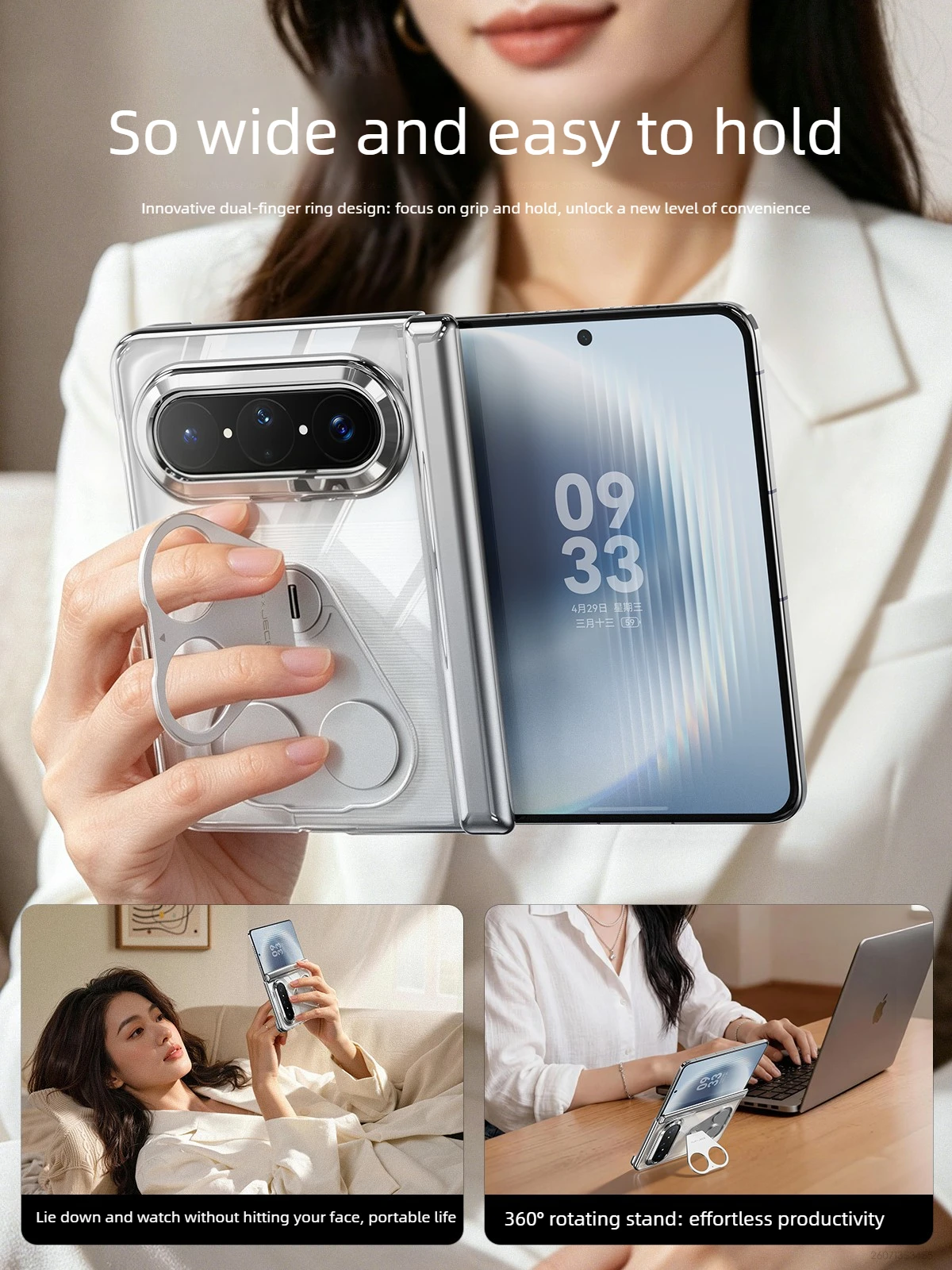 Summer Transparent Phone Case with Stand for Huawei Pura X Max New Ring&Built-in Magnetic, Hinge & Frame Protection Back Cover