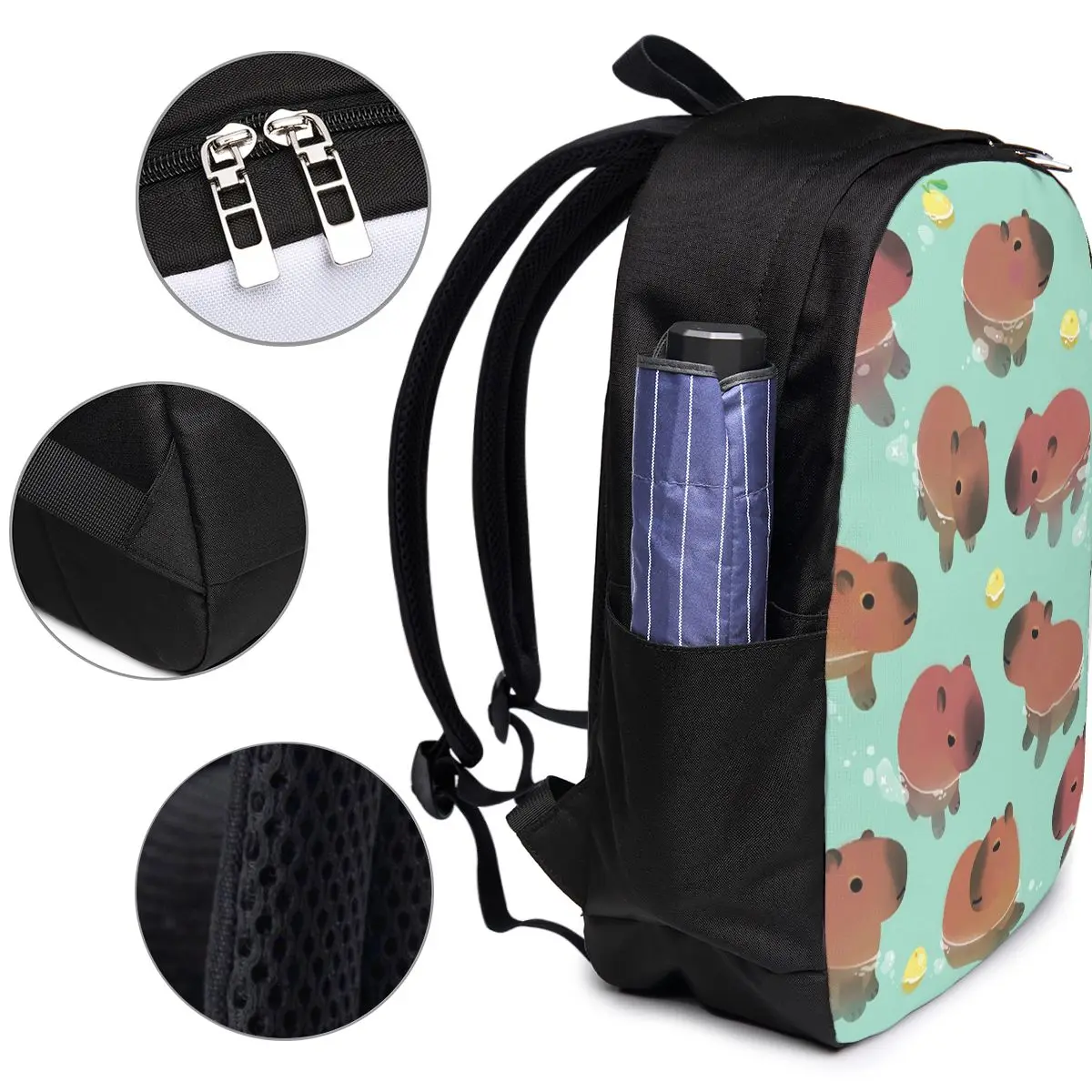 Capybara Animal Pattern Backpack Travel Notebook Bag Computer College Student School Bag Laptop Shoulder Bags for Men Women view 4