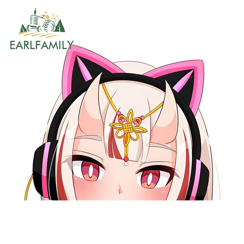 EARLFAMILY 13cm x 10.4cm Cat Girl Game Chibi Peek Car Stickers Gaming Headset Kawaii Interesting Accessories Anime Decals