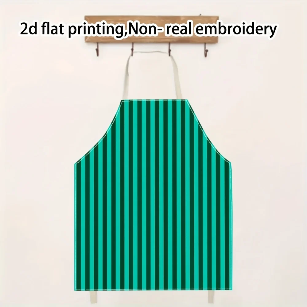

1pc Green Vertical Stripe Kitchen Apron Linen Simple Design Cooking Baking BBQ Apron for Home Restaurant Chef Use Unisex Adults