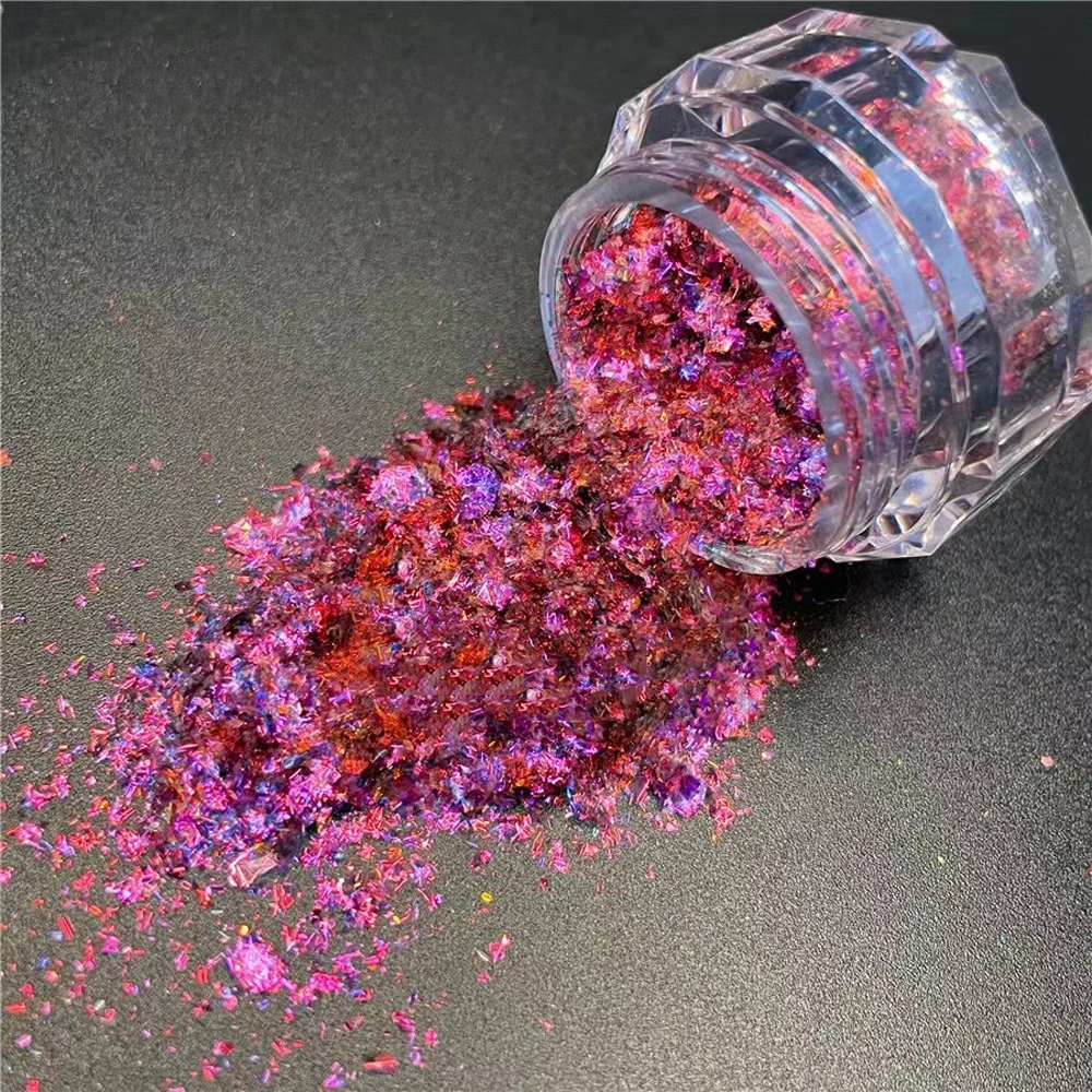 1Jar Magic Mirror Opal Flakes Nail Powder Holographic Aurora Glitter Sequin Mermaid Chameleon Flakes High Gloss Nail Chrome Dust