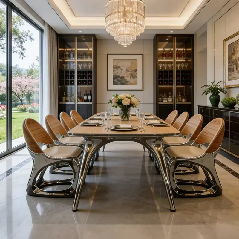 High-End Dining Chair Set Electroplated Fiberglass Dining Chair Organic Design for Dining Room Living Room Cafe