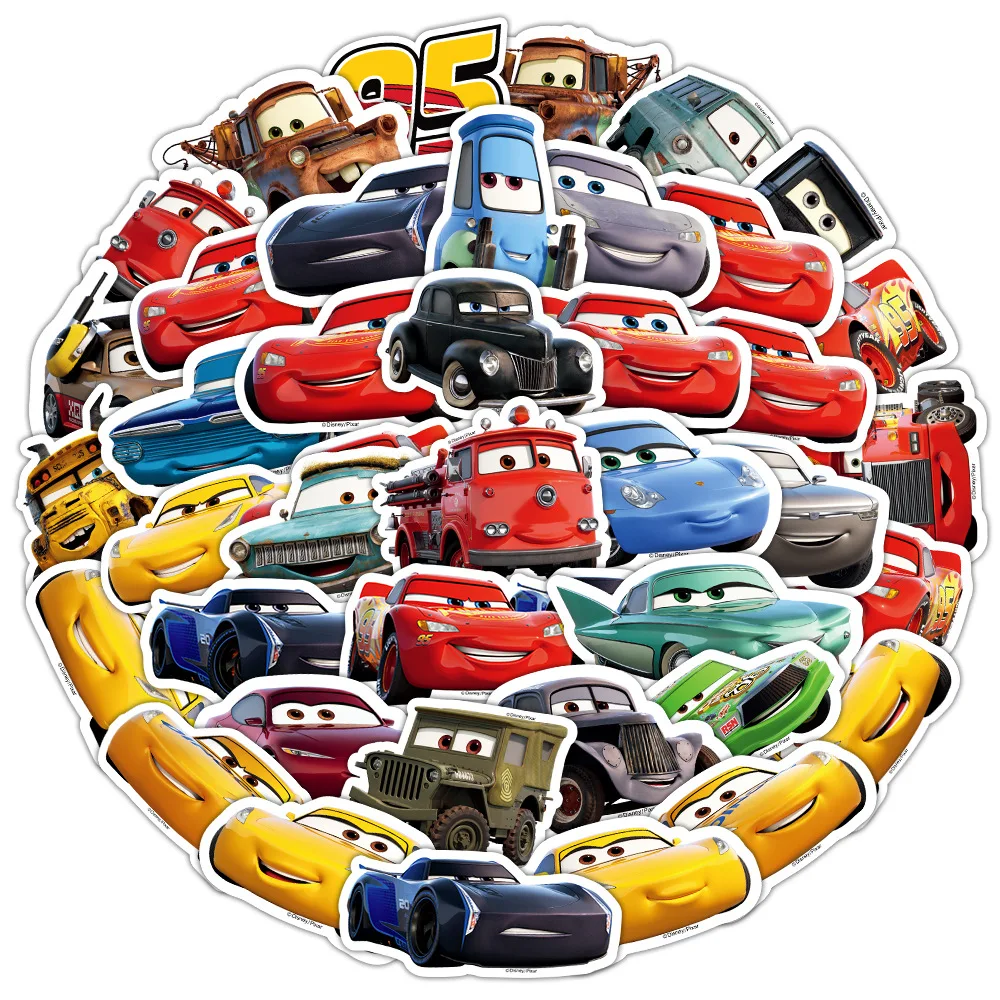 50pcs Cool Disney Cartoon Cars Stickers Lightning Mcqueen Decals Graffiti Skateboard Luggage Laptop Anime Toy Kids Sticker