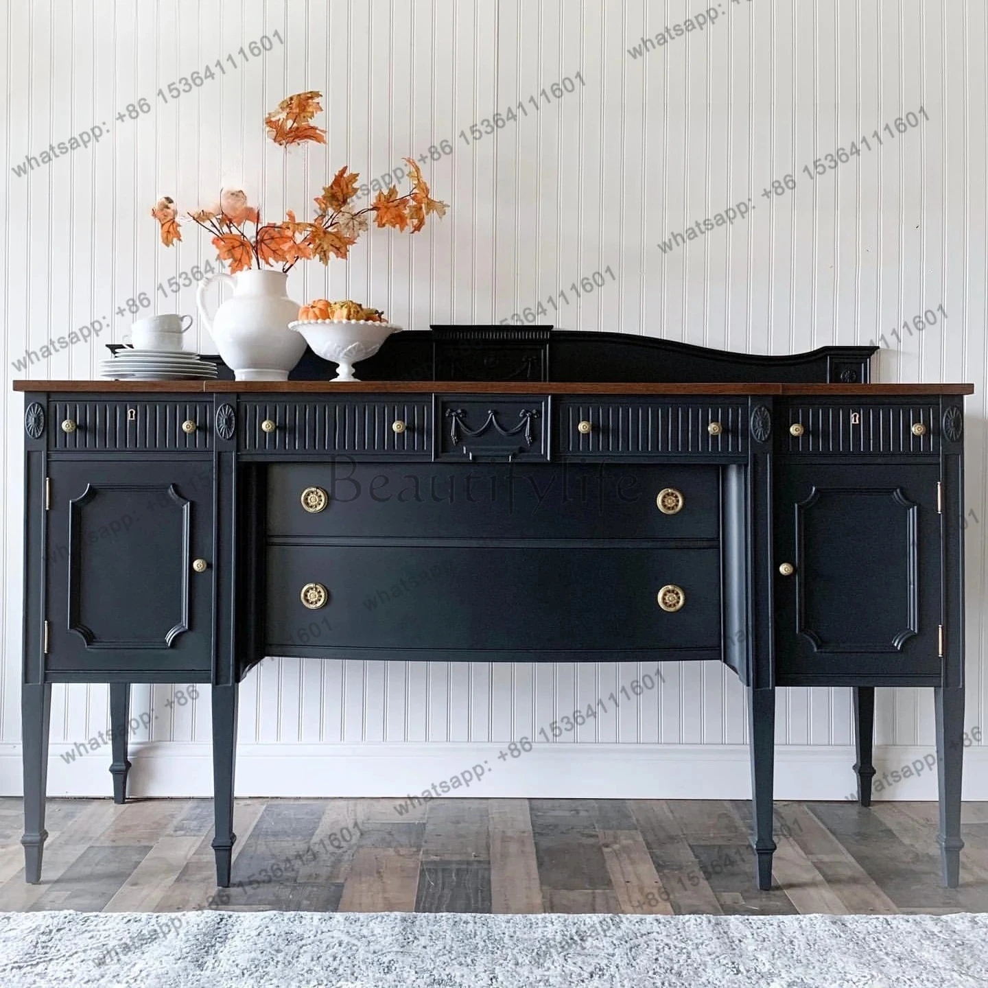 

French solid wood dining side cabinet American entry foyer wall side cabinet Bedroom carved entrance cabinet