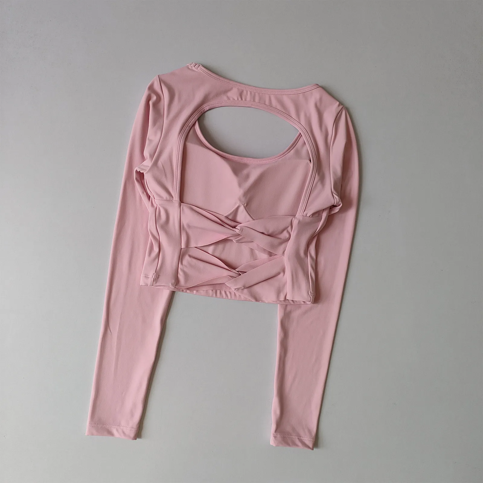 Sexy Yoga-Shirt für Damen, rückenfrei, langärmelig, mit gepolsterten Cups, Sport-Top, Fitness-T-Shirt, Pilates-Oberteil, Yoga-Bekleidung – Detail 3