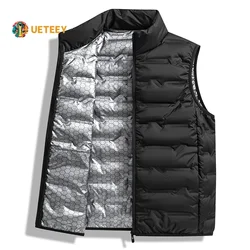 Gilet invernali in piumino bianco da uomo in grafene autoriscaldante gilet pieghettato antivento uomo colletto alla coreana gilet caldo caldo casual maschile