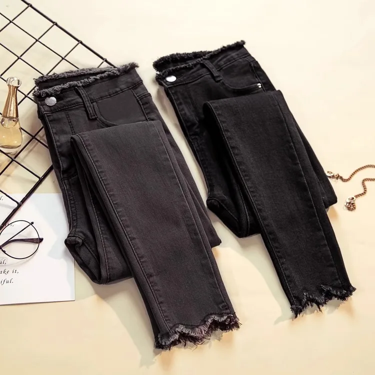 

High Waist plus Size Women's Jeans Black Slim Fit Spring Autumn New Style Cotton Stretch Denim Pants for Plump Sister