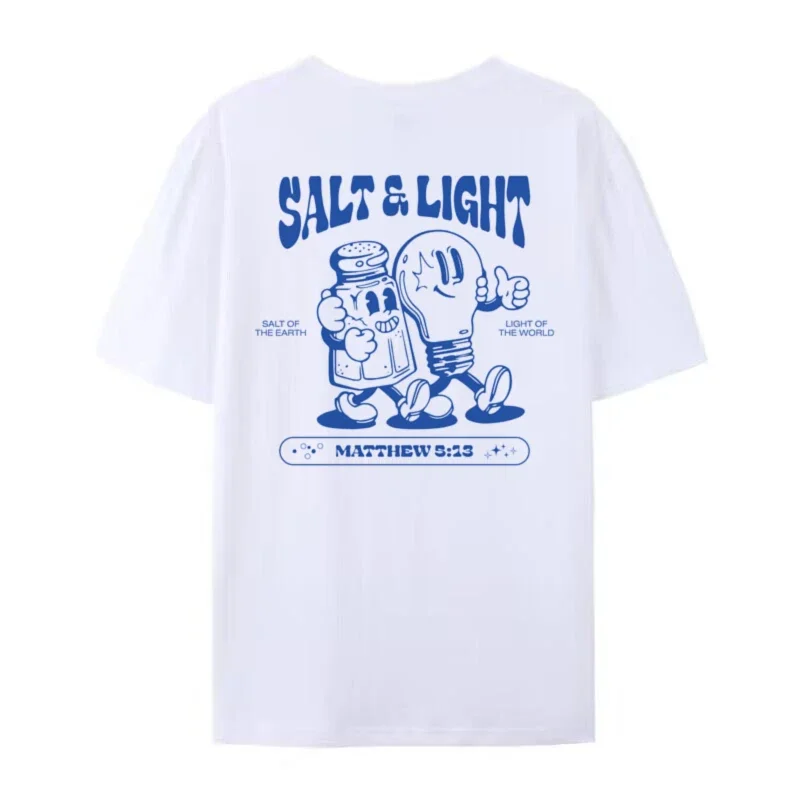 Sel lumière drôle verset de la Bible T-Shirts dos imprimé rétro Streetwear graphique T-Shirts femmes hommes chrétien t-shirt jésus foi meilleurs cadeaux