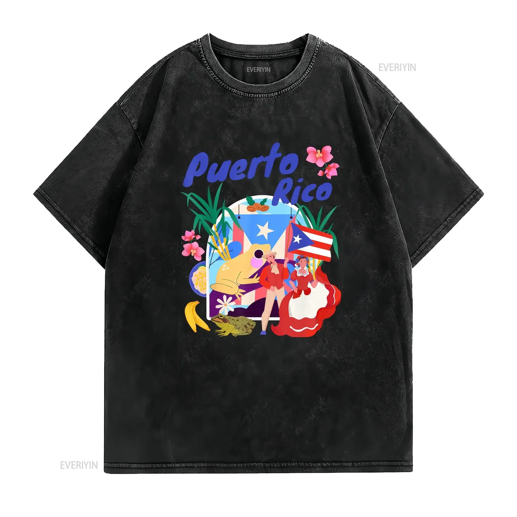 Puerto Rican Outfit Idea For Women Rico Flag T Shirt  vintage Washed Slightly Stylish streetwear fashion designer clothes